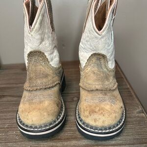 Ariat Cream and Pink Western Boots with Quilted Upper